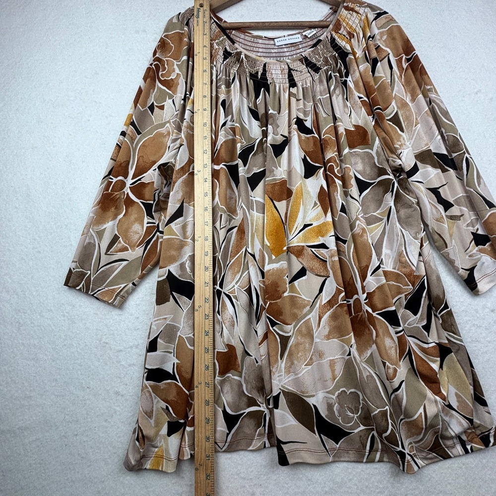 Susan Graver Blouse Womens 3X‎ Floral Smocked Neckline Boho - Picture 5 of 6